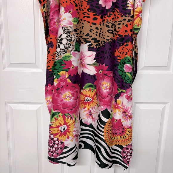 Gypsie Blu Multi Color Floral Tropical Animal Print Kaftan Caftan Robe Flowy OS - Picture 3 of 4
